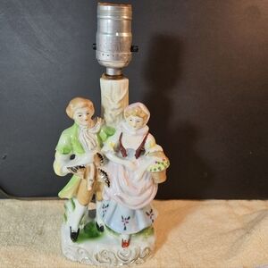 Vtg Handpainted Porcelain  Lamp Figural 18 Century Couple Occupied Japan 1945